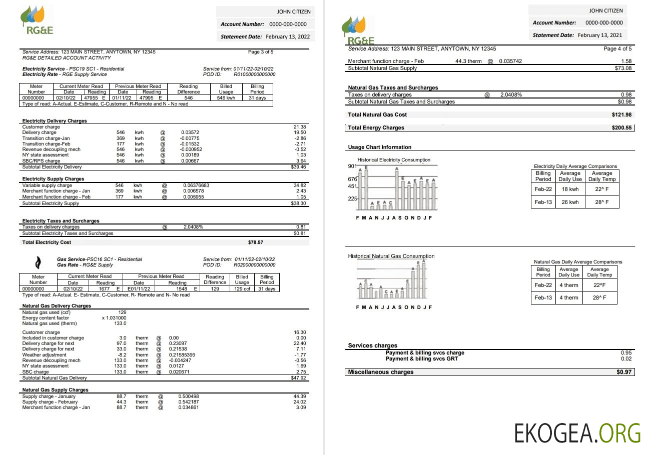 USA RG&E utility bill template in Word and PDF format (2 pages) 3 4
